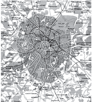 Рис. 1. Общая схема планировки Москвы (а) и Санкт-Петербурга (б)