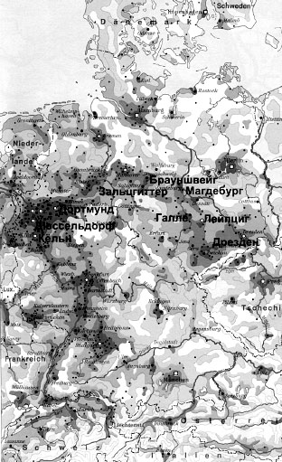 Плотность населения и размещение городов Германии