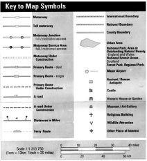 Рис. 7. Легенда дорожной карты Великобритании и Ирландии (Philip’s road map, UK)