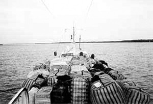 Баржа с импортным товаром возвращается из Китая на Родину