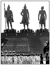 На главной площади Найпьидо установлены три огромные статуи. Это памятники королям из династии Паган (правила в 849—1287 гг.), создавшим на территории современной Мьянмы первое централизованное государство. Фото AFP